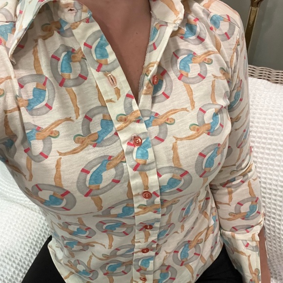 Vintage Button Up Retro Swimmer Print- Unique! - Picture 6 of 6